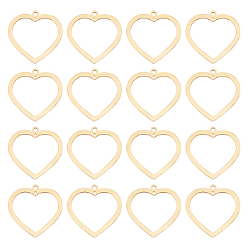 30PCS 201 Stainless Steel Pendants, Heart, Real 18K Gold Plated, 23x24x1mm, Hole: 1.6mm & 1mm