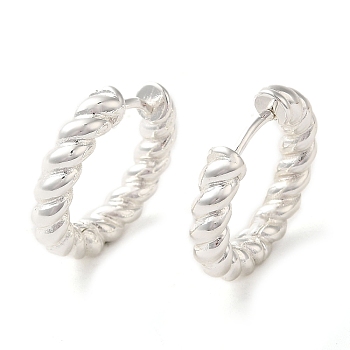 Brass Twisted Rope Hinged Hoop Earrings for Women, Cadmium Free & Nickel Free & Lead Free, 925 Sterling Silver Plated, 17x3mm, Pin: 0.8mm