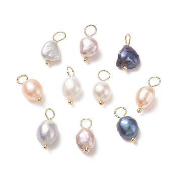 Natural Cultured Freshwater Pearl Pendants, with Brass Ball Head Pins, Two Sides Polished, Real 18K Gold Plated, 15~17x6~9x5~7mm, Hole: 3.5mm