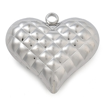 Anti-Tarnish 304 Stainless Steel Pendants, Heart Charm, Stainless Steel Color, 28x30x10mm, Hole: 3mm