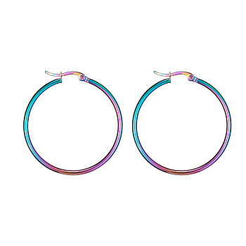304 Stainless Steel Big Hoop Earrings, Hypoallergenic Earrings, Rainbow Color, 12 Gauge, 39~41x2mm, pin: 0.7x1mm