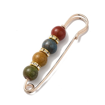 Zinc Alloy Kilt Pins, with Resin Bead, Light Gold, Colorful, 69x15x10.5mm