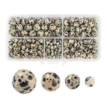 340Pcs 4 Style Natural Dalmatian Jasper Beads, Round, 4mm/6mm/8mm/10mm, Hole: 0.8~1mm