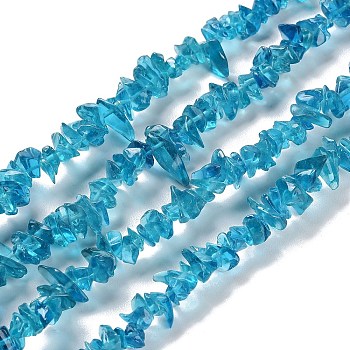 Spray Painted Transparent Glass Beads Strands, Imitation Gemstone, Chip, Light Sea Green, 2~8x5~19x4.5~7.5mm, Hole: 0.4mm, 29.92''~31.10''(76~79cm)