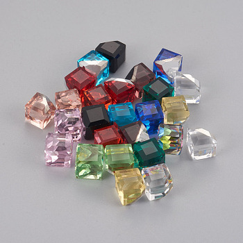 Glass No Hole Beads, Faceted, Cube, Undrilled, Mixed Color, 7.5x8.5x8.5mm, Side Length: 6mm