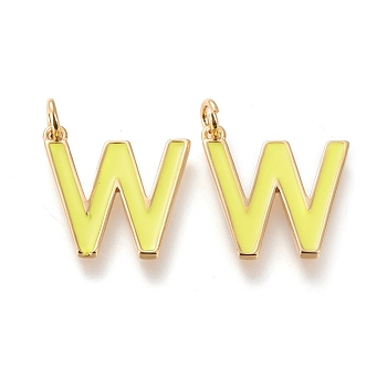 Brass Enamel Pendants, with Jump Ring, Long-Lasting Plated, Real 18K Gold Plated, Letter.W, Champagne Yellow, Letter.W, W: 18x17x1.8mm, Jump Rings: Inner Diameter: 3mm
