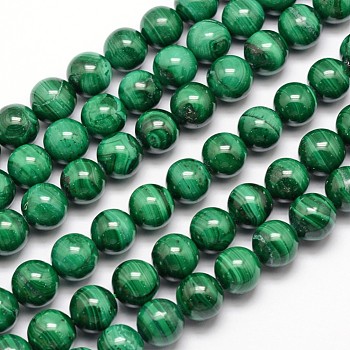 Natural Malachite Bead Strands, Round, 6mm, Hole: 1mm, about 66pcs/strand, 15.7 inch