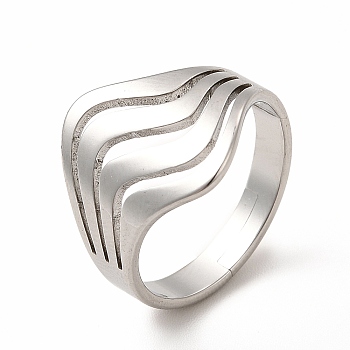 304 Stainless Steel Wave Adjustable Ring for Women, Stainless Steel Color, US Size 6 1/4(16.7mm)