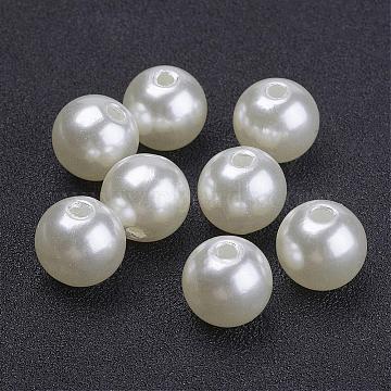 10MM Round Imitated Pearl Acrylic Beads, Creamy White, 10mm, Hole: 2mm(X-PACR-10D-12)