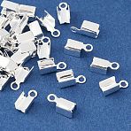 Brass Bead Tips, Rectangle, Lead Free & Cadmium Free & Nickel Free, Silver, 8x3.5mm, Hole: 1.4mm, Inner Diameter: 2mm(KK-H258-18S)