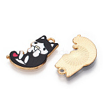 Rack Plating Alloy Pendants, Printed, Lead Free & Cadmium Free & Nickel Free, Cat Charm, Light Gold, Black, 21x14x2.5mm, Hole: 1.8mm(FIND-H043-06LG-02-1)