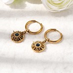 304 Stainless Steel & Cubic Zirconia Hoop Earrings, Sunburst, Real 18K Gold Plated, 32mm(STAS-H258-03G)