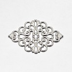 Brass Rhombus Filigree Findings, Cadmium Free & Lead Free, Platinum, 31x43x1mm(X-KK-L056-02P)