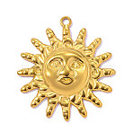 304 Stainless Steel Pendants, Sun Face Charms, Ion Plating(IP), Mirror Polished Finish, Real 18K Gold Plated, Real 18K Gold Plated, 37x34mm, Hole: 2.2mm(STAS-OY015-91G)