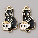 Alloy Enamel Pendants, Light Gold, Cat Charm, Skull Pattern, 25x14.5x1.5mm, Hole: 2mm(ENAM-CJC0017-03B-LG)
