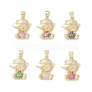Brass Micro Pave Cubic Zirconia Pendants, Real 16K Gold Plated, Bear Charms, Mixed Color, 22.5x17x4.5mm, Hole: 5x3mm.(KK-M240-13)