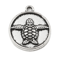 DIY Alloy Pendants, Flat Round with Ocean Series, Turtle, 20x17x2.5mm, Hole: 1.8mm(PALLOY-D017-01G-AS)