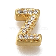 Rack Plating Brass Micro Pave Clear Cubic Zirconia Beads, Long-Lasting Plated, Cadmium Free & Lead Free, Real 18K Gold Plated, Letter, Letter Z, 8~9x4~9x3mm, Hole: 0.8mm(KK-G500-30G-Z)