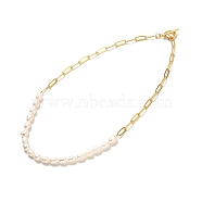 Vintage Natural Pearl Beaded Necklace for Birthday Mother's Day Gift, Real 18K Gold Plated Brass Paperclip Chain Necklace, Seashell Color, 17.44 inch(44.3cm)(NJEW-JN03677)
