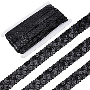 Plastic Paillette Beads, Sequins Beads, Ornament Accessories, 3 Rows Paillette Roll, Flat Round, Black, 20x1.2mm, 13m/card(OCOR-WH0079-78A)