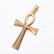 Ion Plating(IP) 304 Stainless Steel Pendants, Ankh Cross, Golden, 44.5x25.5x3mm, Hole: 8x4mm(STAS-H384-05G)