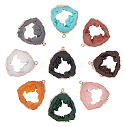 Druzy Resin Pendants, Imitation Geode Druzy Agate Slices, with Edge Light Gold Plated Iron Loops, Nuggets, Mixed Color, 38~39x32.5~33.5x7~8mm, Hole: 1.6mm, 9 colors, 2pcs/color, 18pcs/box(RESI-FH0001-23)