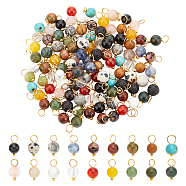 108Pcs 18 Colors Natural & Synthetic Mixed Gemstone Round  Charms, with Golden Tone Brass Loops, Mixed Dyed and Undyed, 13x6mm, Hole: 2.5mm, 6pcs/color(PALLOY-AB00163)