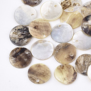 Natural Akoya Shell Charms, Mother of Pearl Shell Pendants, Flat Round, Tan, 11~11.5x1~2.5mm, Hole: 1.4mm(SHEL-T012-42B)