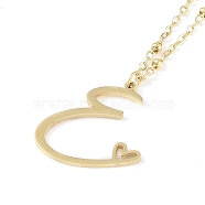 304 Stainless Steel Pendant Necklaces, Letter Charms, Letter E, 16.22 inch(41.2cm), Pendant: 20x21x1.3mm(NJEW-H029-02G-E)