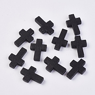 Wood Pendants, Dyed, Cross, Black, 22x15x4.2mm, Hole: 2mm(WOOD-WH0020-A02)