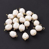Grade B Natural Cultured Freshwater Pearl Connector Charms, with 304 Stainless Steel Double Loops, Polished Rice, Golden, 17.5x8.5mm, Hole: 1.8~3mm(PALLOY-JF01496-02)