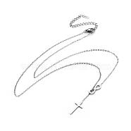 304 Stainless Steel Cable Chains Lariat Necklaces, with Lobster Claw Clasps, Infinity with Cross, Stainless Steel Color, 17.3 inch(44cm), 1mm(NJEW-F267-17P)