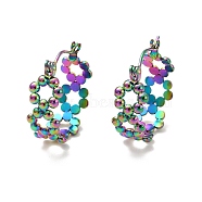 Ion Plating(IP) 304 Stainless Steel Beaded Ring Hoop Earrings for Women, Rainbow Color, 19x7.5mm, Pin: 0.7mm(EJEW-P202-02MC)