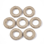 Handmade Woven Linking Rings, Jute Twine Covered with Wood, Ring, BurlyWood, 35~36x7~11mm, Inner Diameter: 19~21mm(X-WOVE-T006-122)