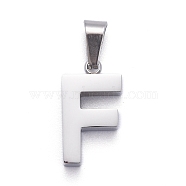 304 Stainless Steel Letter Pendants, Manual Polishing, Alphabet, Stainless Steel Color, Letter.F, 18x10x3.5mm, Hole: 6x3.5mm(STAS-H127-F-P)