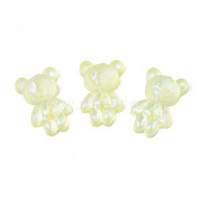 Transparent Acrylic Cabochons, Half Hole, Glitter Beads, Bear, Champagne Yellow, 25x16.5x7mm, Half Hole: 1.2mm(MACR-N015-05C)