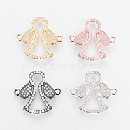 Brass Micro Pave Cubic Zirconia Links, Clear, Angel, Mixed Color, 20x22x2mm, Hole: 1mm(ZIRC-L068-32)