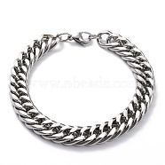304 Stainless Steel Cuban Link Chain Bracelets, with Lobster Claw Clasps, Faceted, Stainless Steel Color, 8-7/8x3/8 inch(22.5x1cm)(STAS-A028-B064P-A)