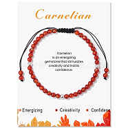 Natural Carnelian Braided Bead Bracelets, Adjustable Cord Bracelets for Women, 6-3/4~9-1/8 inch(17~23cm)(PW-WG425AA-04)