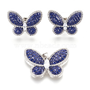 (Jewelry Parties Factory Sale), Fashionable Brass Micro Pave Cubic Zirconia Sets, Ear Studs & Pendants, with Enamel, Platinum, Butterfly, Blue, 23x31x5mm, hole: 4x4mm, 18.5x25x4mm, pin: 0.8mm(SJEW-J015-A01)