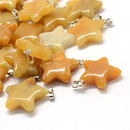 Star Natural Topaz Jade Pendants, with Platinum Tone Brass Findings, 22~23x20~24x5~7mm, Hole: 2x7mm(G-Q367-26)