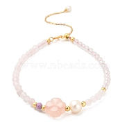 Natural Rose Quartz and Natural Lepidolite and Natural Agate Bead Bracelets, with Sterling Silver Beads and Pearl Beads, Real 18K Gold Plated, 16.2cm(BJEW-E098-13G)