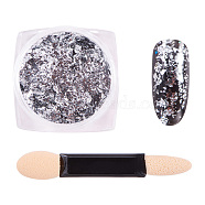 Nail Art Glitter Flakes, Foil Flake Nail Art Pigment Dust Chrome Powder, with One Brush, Silver, 30x30x17mm, about 0.3g/box(MRMJ-Q046-012A)