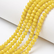 Opaque Solid Color Glass Beads Strands, Faceted, Rondelle, Yellow, 2.3~2.7x1.5mm, Hole: 0.4mm, about 150~160pcs/strand, 11.42~12.2 inch(29~31cm)(EGLA-A034-P1mm-D04)