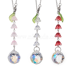 3Pcs 3 Colors Glass Lily of the Valley Pendant Decorations, Round Charm for Car Interiors Hanging Ornaments, Mixed Color, 245mm, 1pc/color(HJEW-JM01972)