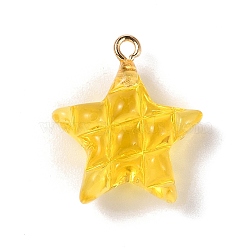 Transparent Resin Pendants, Star Charms with Light Gold Tone Alloy Loops, Gold, 23x20.5x9.5mm, Hole: 2mm(RESI-Z016-02E-LG)