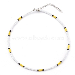 Round Opaque Colours Glass Seed Beaded Necklaces, with Alloy Lobster Claw Clasps, Platinum, Yellow, 14.76 inch(37.5cm)(NJEW-JN03363-05)