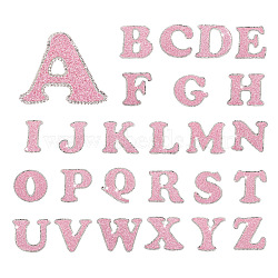 26 Letters Cloth Iron/Sew on Patches, with Crystal Rhinestone & Glitter Powder, Costume Accessories, Alphabet, Pink, 46~50x25~65x1.5mm, 26pcs/set(PJ-TAC0004-04F)