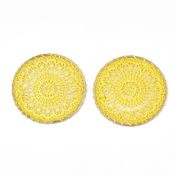 Polyester Woven Pendant Decorations, with Iron Findings, Flat Round, Light Gold, Gold, 46x1.5mm(FIND-S283-03E)