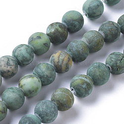 Natural Map Stone Picasso Jasper Beads Strands, Dyed & Heated, Frosted, Round, Green, 8mm, Hole: 0.8mm, about 48pcs/strand, 14.57 inch(37cm)(G-F668-18-8mm)